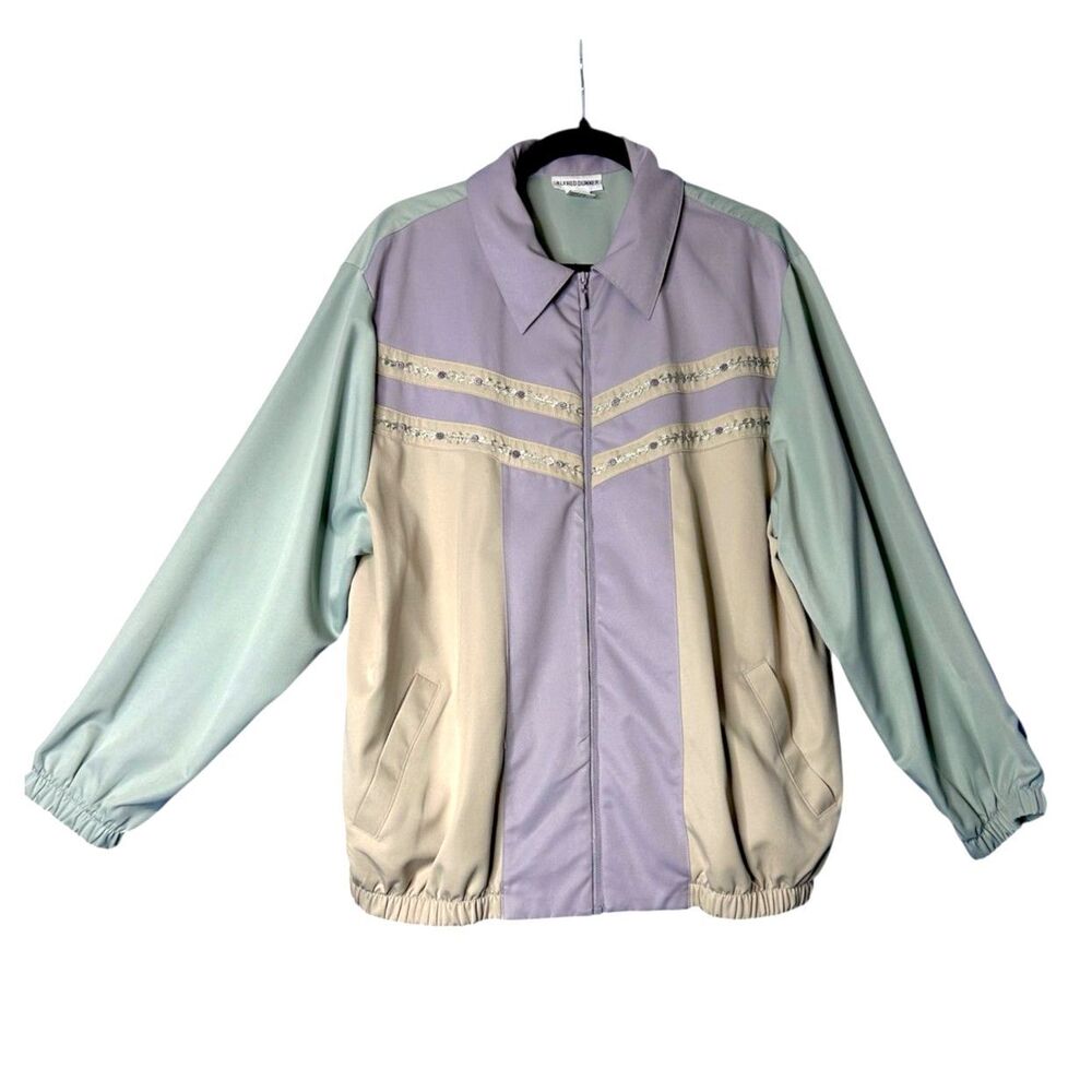 Vtg Alfred Dunner Womens Pastel Bomber Jacket 18W Cottagecore Colorblock Floral